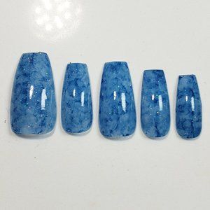 Stained glass Custom gel Press on Nails 20pc set blue waters